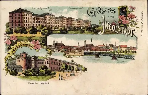 Litho Ingolstadt an der Donau Oberbayern, Friedenskaserne, Cavalier Haydeck