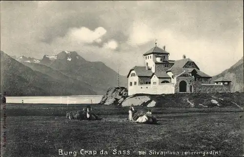 Ak Silvaplana Kt. Graubünden, Burg Crap da Sass
