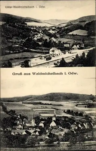 Ak Waldmichelbach Wald Michelbach im Odenwald Hessen, Blick auf den Ort, Bahnhof, Gleisseite
