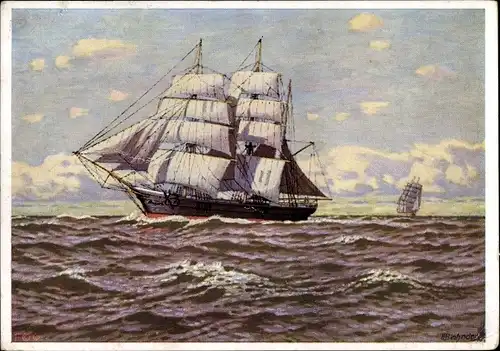 Künstler Ak Bahndorf, Heribert, Segelschiff, Dreimaster, Vollschiff
