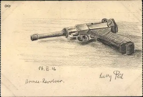 Handgemalt Ak Armee Revolver, Deutsche Pistole 08,  1916, I. WK