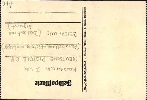 Handgemalt Ak Armee Revolver, Deutsche Pistole 08,  1916, I. WK