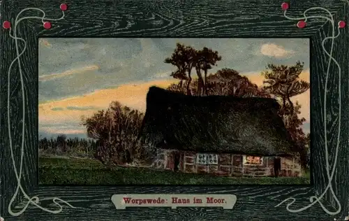Passepartout Ak Worpswede in Niedersachsen, Haus im Moor