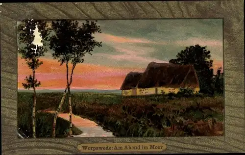 Passepartout Ak Worpswede in Niedersachsen, Am Abend im Moor