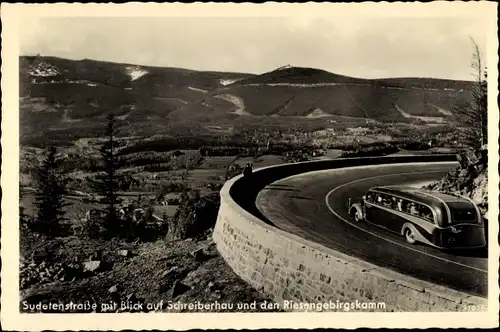 Ak Szklarska Poręba Schreiberhau Riesengebirge Schlesien, Sudetenstraße, Riesengebirgskamm