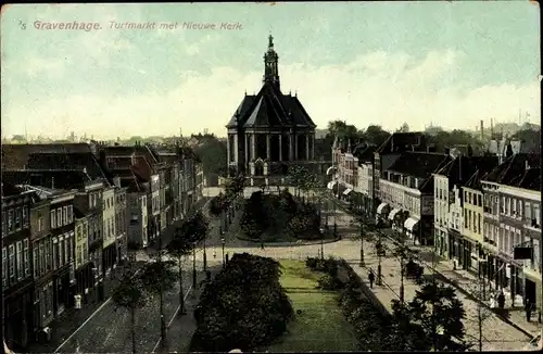 Ak 's Gravenhage Den Haag Südholland, Turfmarkt met Nieuwe Kerk
