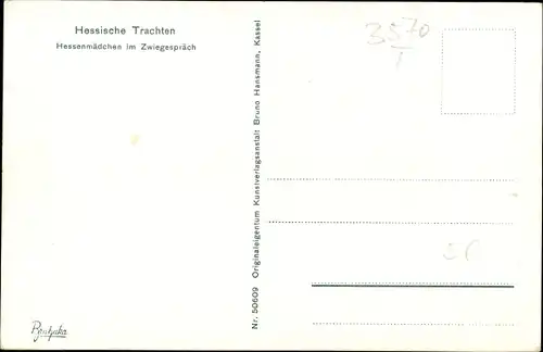 Ak Mädchen in Hessischen Trachten im Zwiegespräch