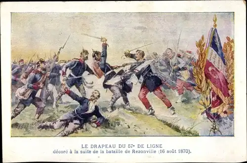 Künstler Ak Rezonville Moselle, Le Drapeau du 57e de Ligne, Bataille de Rezonville, 15 Août 1870