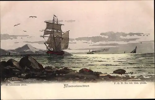 Künstler Ak Lissmann, H., Meeresleuchten, Segelschiff auf dem Meer