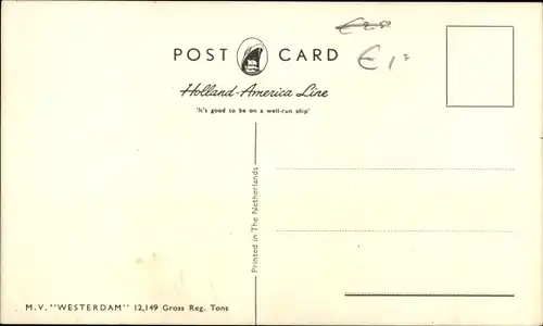 Ak Dampfer MV Westerdam, Holland America Line, HAL