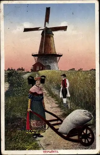 Ak Heimwärts, Volkstrachten aus Bückeburg und Schaumburg Lippe, Windmühle