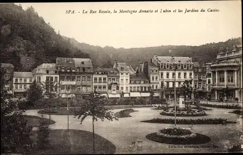 Ak Spa Wallonien Lüttich, La Rue Royale, la Montagne Annette et Lubin et les Jardins du Casino