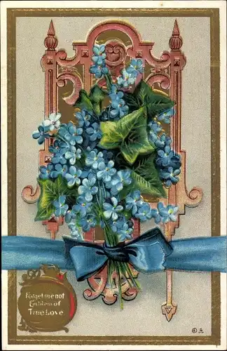 Präge Litho Fort me not, Emblem of True Love, Vergissmeinnicht