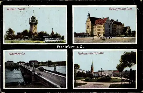 Ak Frankfurt an der Oder, Oderbrücke, Hohenzollernplatz, Realgymnasium, Kleist Turm
