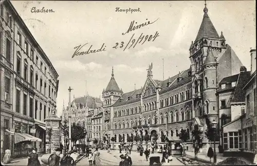 Ak Aachen in Nordrhein Westfalen, Hauptpost, Straßenszene, Litfasssäule