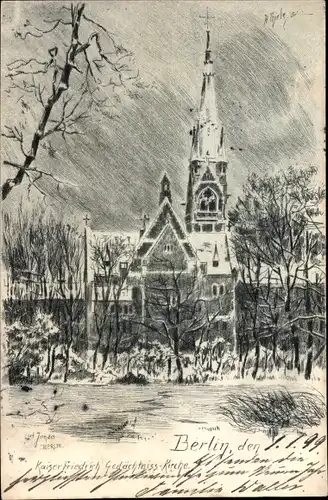 Künstler Ak Berlin Tiergarten, Kaiser-Friedrich-Gedächtniskirche