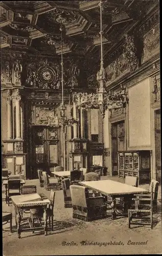 Ak Berlin Tiergarten, Reichstagsgebäude, Lesesaal