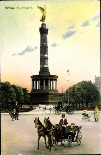 Ak Berlin Tiergarten, Siegessäule, Kutsche