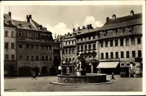 Ak Gera in Thüringen, Markt mit Simsonbrunnen, Drogerie, Schuhgeschäft