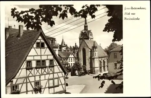 Ak Untermhaus Gera in Thüringen, Straßenpartie mit Blick auf die Marienkirche