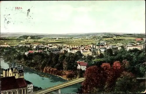 Ak Gera Thüringen, Panorama, Brücke