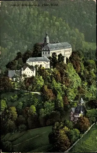 Ak Schwarzburg im Schwarzatal Thüringen, Blick zum Schloss, Wald