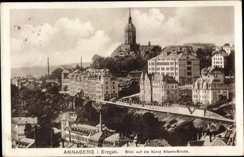 Ak Annaberg Buchholz im Erzgebirge, Blick auf die König Albert-Straße, Kirche