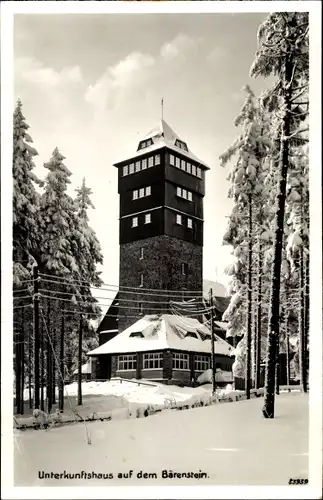 Ak Bärenstein im Erzgebirge, Unterkunftshaus auf dem Bärenstein, Winter