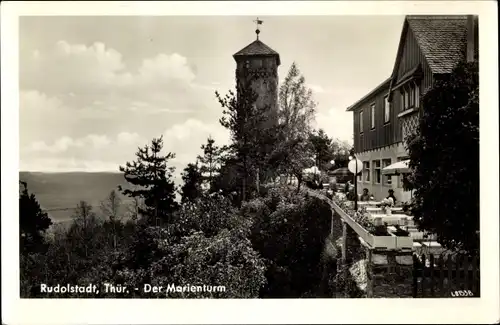 Ak Rudolstadt in Thüringen, Der Marienturm mit Gasthaus