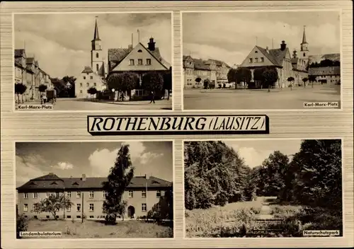 Ak Rothenburg in der Oberlausitz, Karl-Marx-Platz, Landesambulatorium, Naturschutzpark
