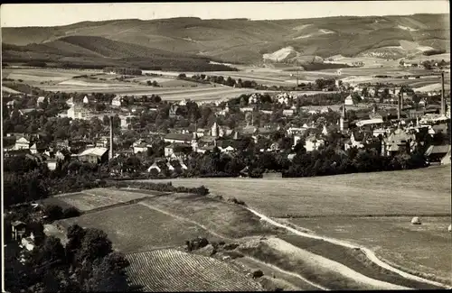 Ak Pößneck Thüringen, Panorama, Blick vom Haselberg