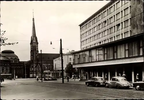 Ak Karl Marx Stadt Chemnitz in Sachsen, HO Cafe Freundschaft in der Bahnhofstraße, Kirche