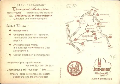 Ak Marienheide in Nordrhein Westfalen, Hotel Trommershausen, Innenansichten