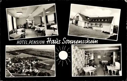 Ak Morkepütz Wiehl im Oberbergischen Kreis, Hotel Pension Haus Sonnenschein, Innenansicht, Totale