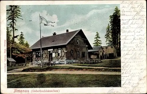 Ak Ilmenau in Thüringen, Gabelbach, Gabelbachhäuschen, Fahne
