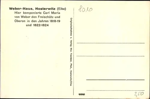 Ak Dresden Hosterwitz, Weber-Haus, Dort komponierte Carl Maria von Weber den Freischütz