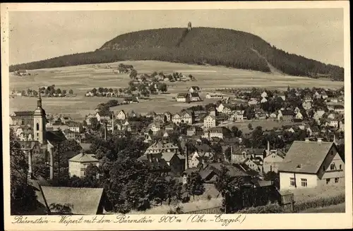 Ak Bärenstein Erzgebirge, Vejprty Weipert Region Aussig, Panorama mit dem Bärenstein, Kirche
