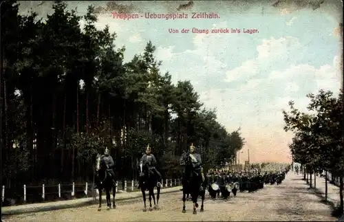 Ak Zeithain in Sachsen, Truppenübungsplatz, Von der Übung zurück ins Lager