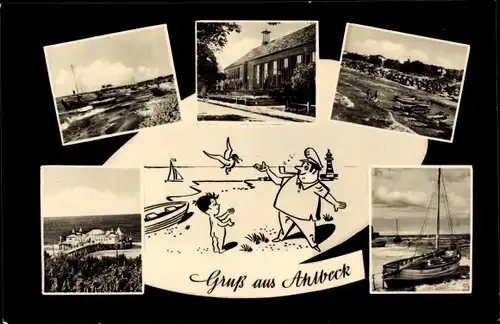 Ak Ostseebad Ahlbeck Heringsdorf auf Usedom, Teilansichten, Seebrücke, Strand