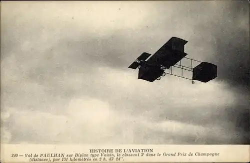 Ak Aviation, Vol de Paulhan sur Biplan type Voisin, Grand Prix de Champagne