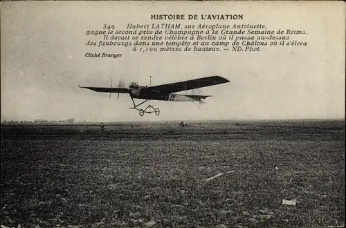 Ak Aviation, Hubert Latham sur Aeroplane Antoinette, Grande Semaine de Reims