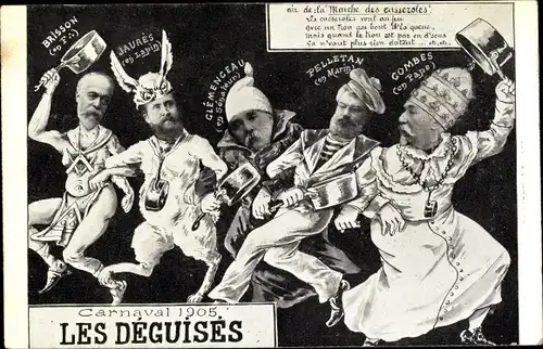 Ak Carnaval 1905, Les Deguises, Brisson, Jaures, Clemenceau, Pelletan, Combes, Karikatur