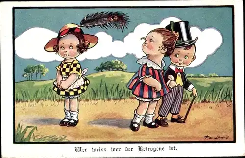 Künstler Ak Lewin, F. G., Wer weiß wer der Betrogene ist, Paar, Mädchen