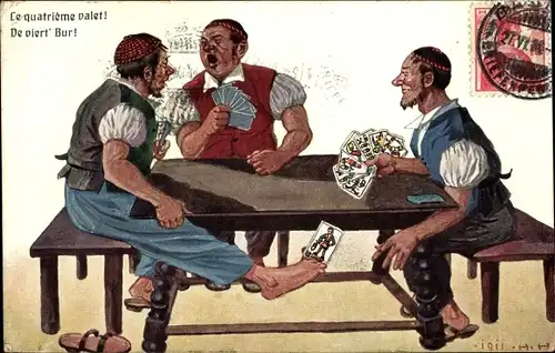 Künstler Ak Le quatrième valet, De viert' Bur, Kartenspieler, Falschspieler