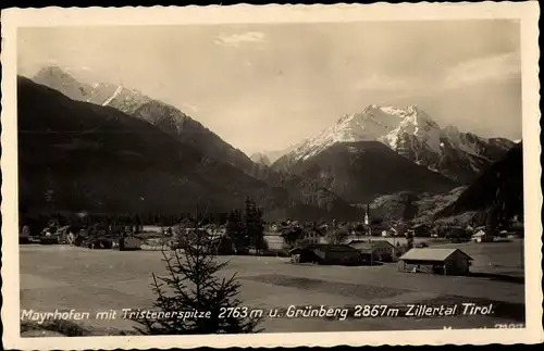 Ak Mayrhofen im Zillertal Tirol, Totale mit Tristenerspitze