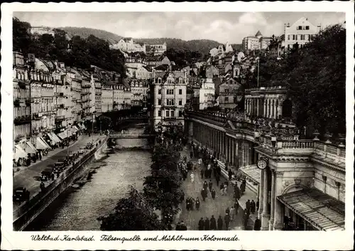 Ak Karlovy Vary Karlsbad Stadt, Felsenquelle, Mühlbrunnen Kolonnade