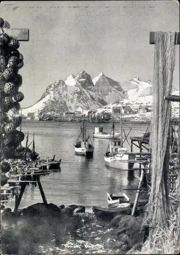 Ak Reine Lofoten Norwegen, Berge, Boote