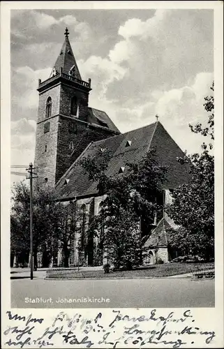 Ak Staßfurt im Salzlandkreis, schiefe Johanniskirche