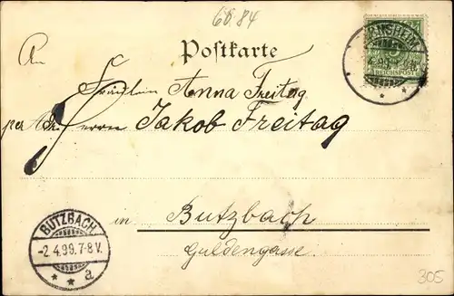 Litho Gernsheim am Rhein Hessen, Gesamtansicht, Kirche, Stadthaus, Schule