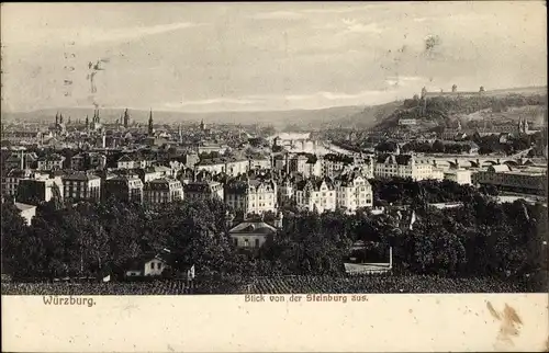 Ak Würzburg am Main Unterfranken, Blick von der Steinburg auf den Ort